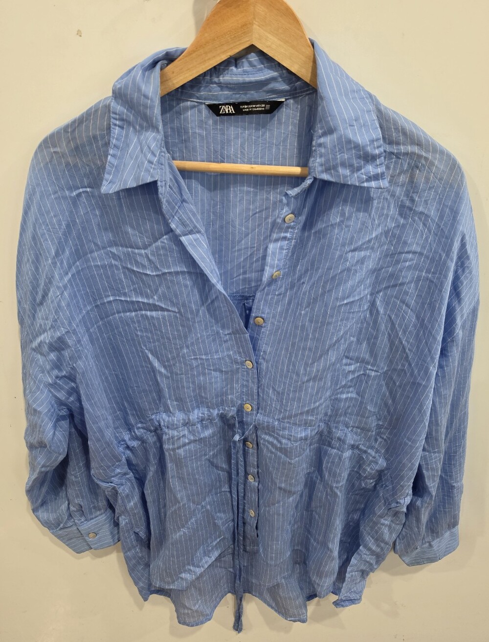 Zara Light Blue White Pinstripe Casual Button-Down Shirt Size M